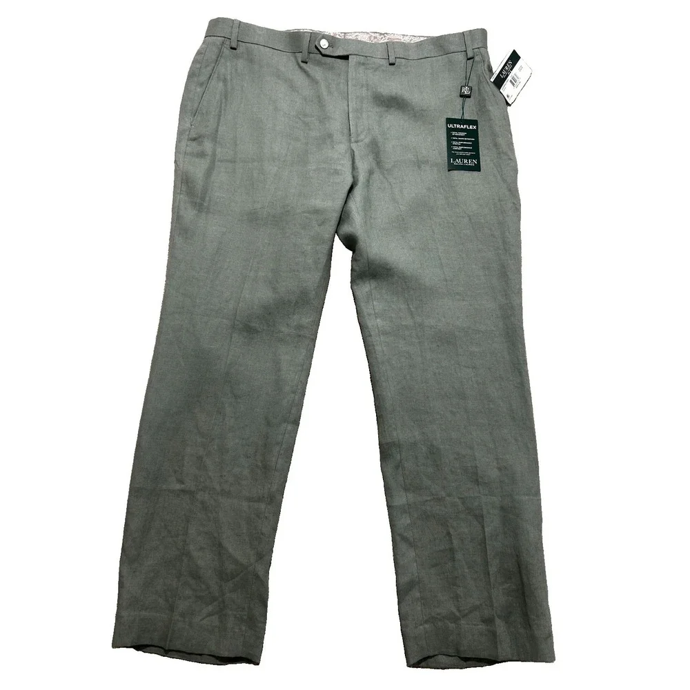 NEW Lauren Ralph Lauren Mens Pants 40 x 30 100% Linen Edgewood Light Green